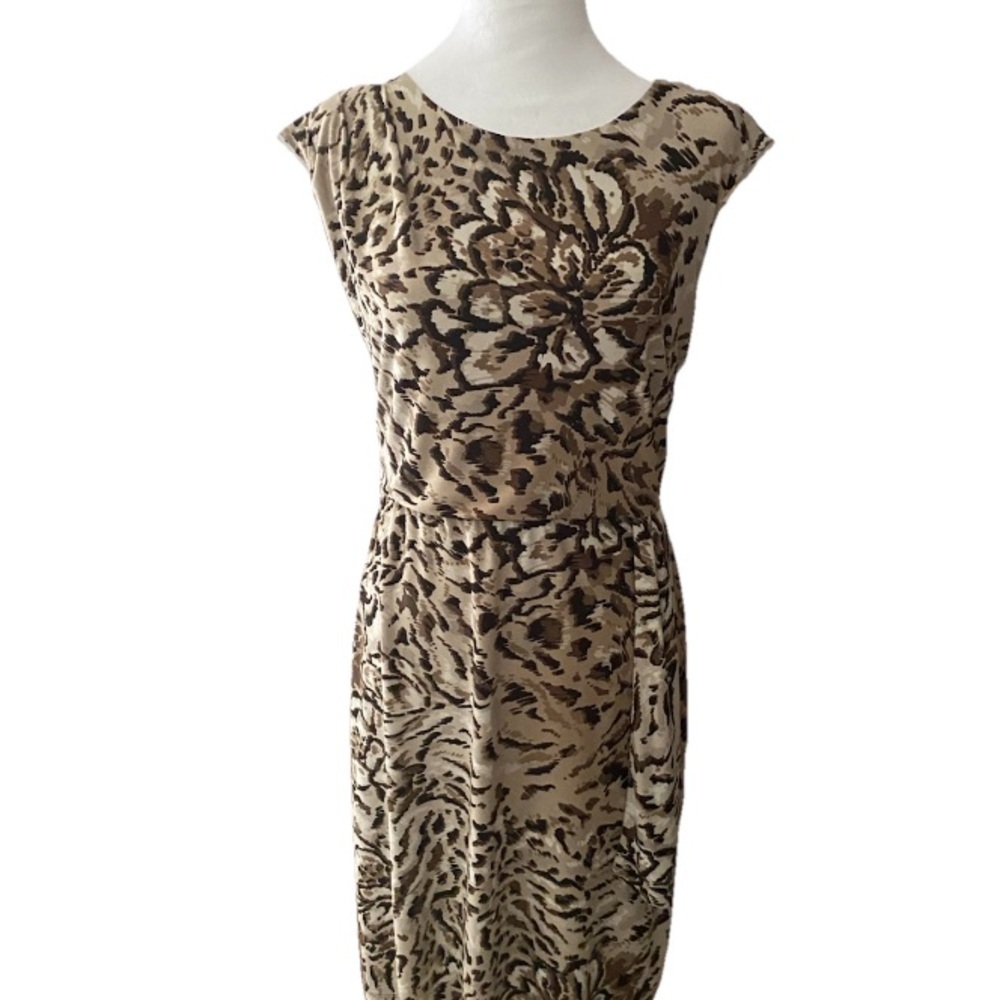 Dana Buchman Womens Dress Size Med Sleeveless Tank Animal Print Stretch Brown